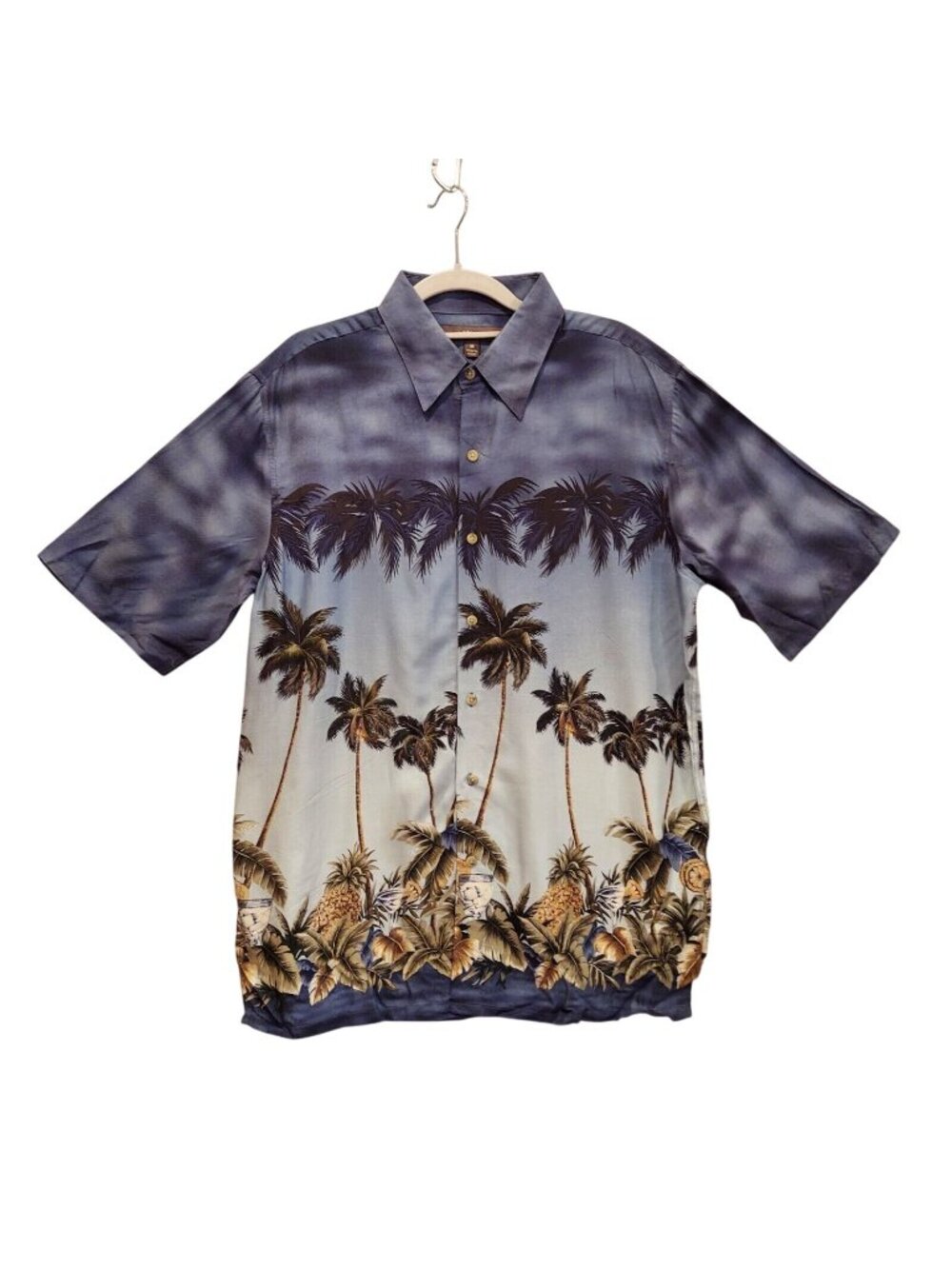Croft & Barrow Mens M Blue Palms Hawaiian Button Up Shirt vacation cruise beach
